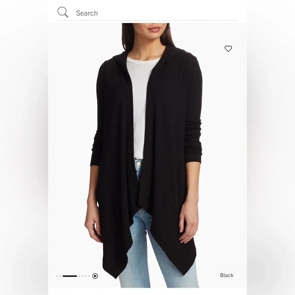 Splendid Hooded Drapes Thermal Black Women's Cardigan - Picture 2 of 7